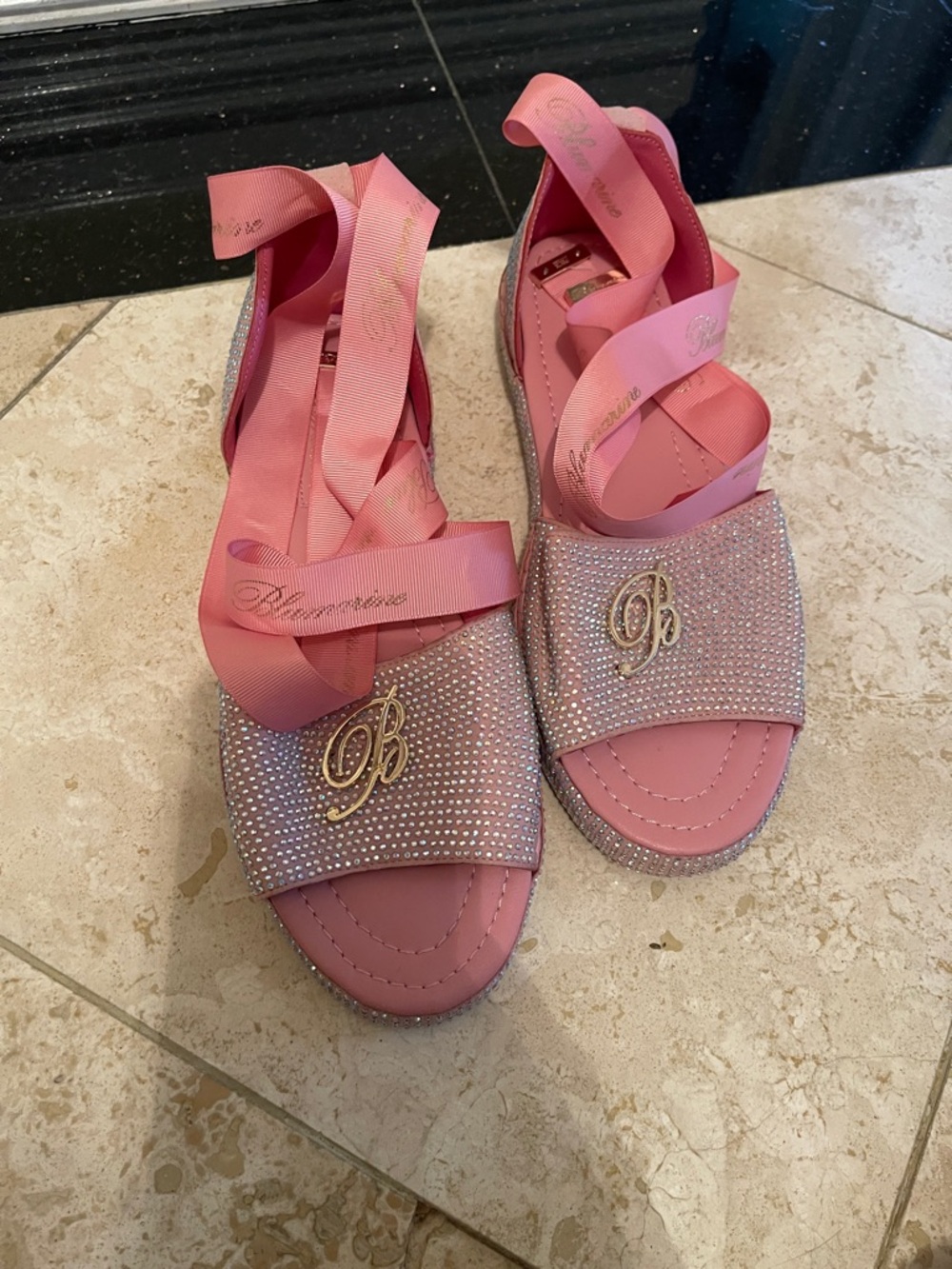 NWOT BLUMARINE bling ribbon sandals in Italian sz 41